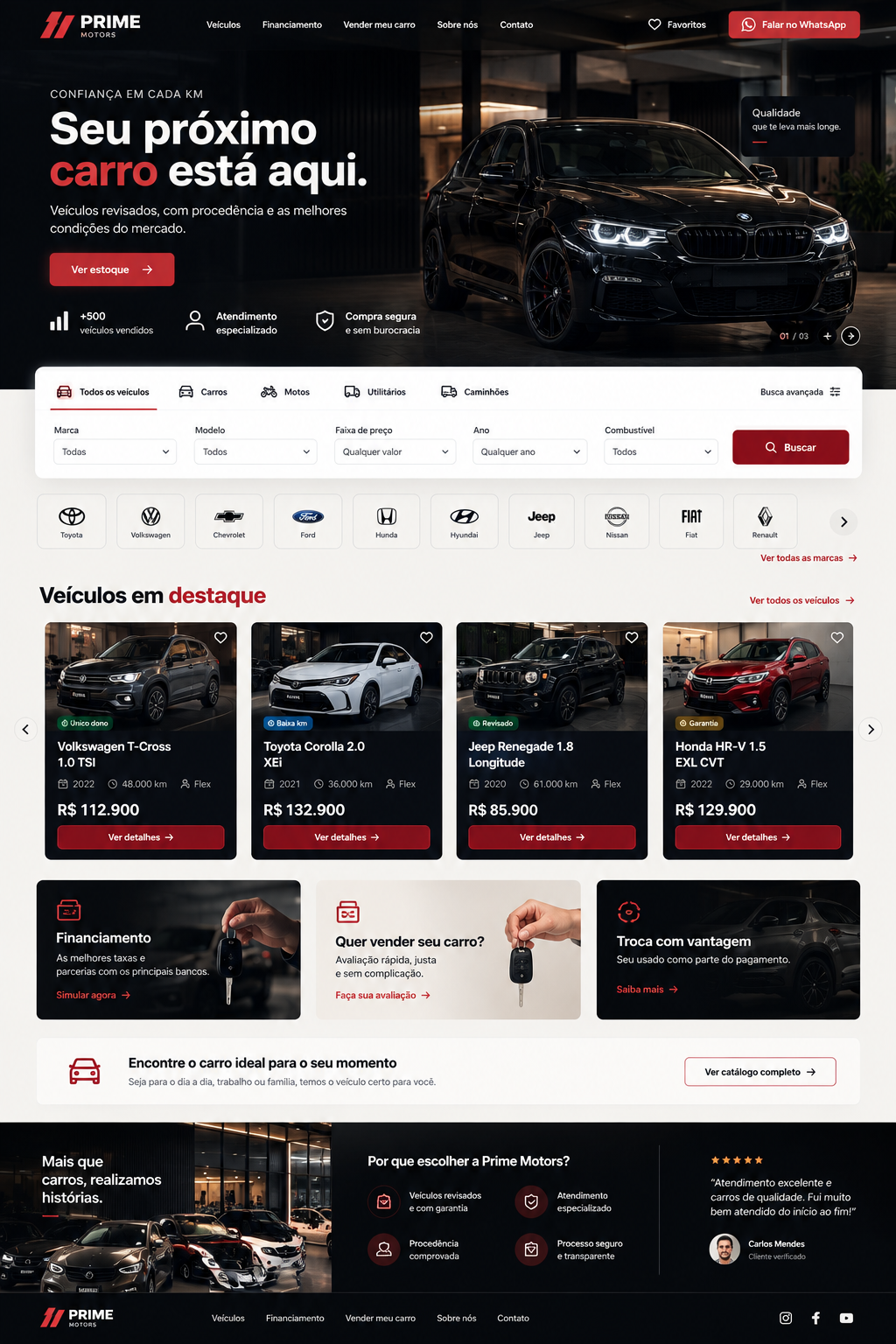 Tela real da vitrine digital de uma revenda